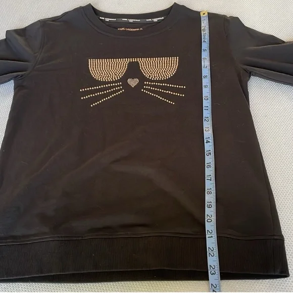 Karl Lagerfeld Black Sweatshirt Studded Cat Face Design Size XS - Picture 5 of 8